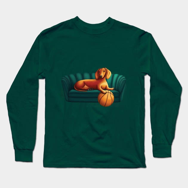 Dachshund on a couch Long Sleeve T-Shirt by SqwabbitArt